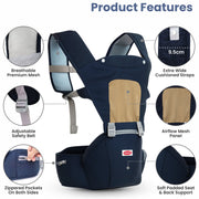 Chanak Heaven Hug Baby Hip Seater For 4+ Months Babies, Adjustable, Breathable & Comfortable with Storage Pockets, Supports up to 15kg For New Born Babies, Above 3+ Month
