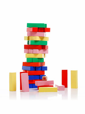 Colourful Wooden Tumbling Tower Game Jenga / Zenga. Puzzle Game for Adults and Kids
